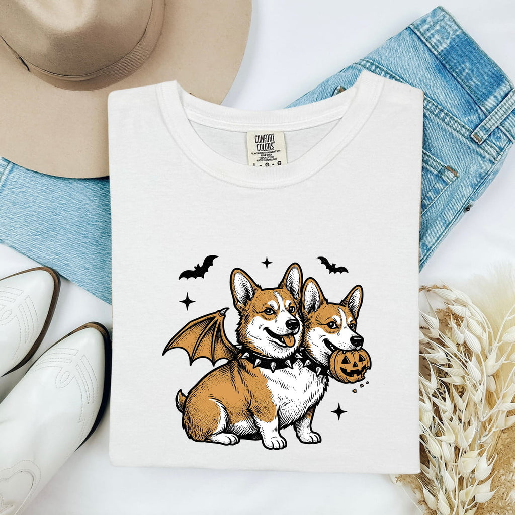 Halloween Corgi Shirt for Women – Spooky Line Art Dog Graphic Tee