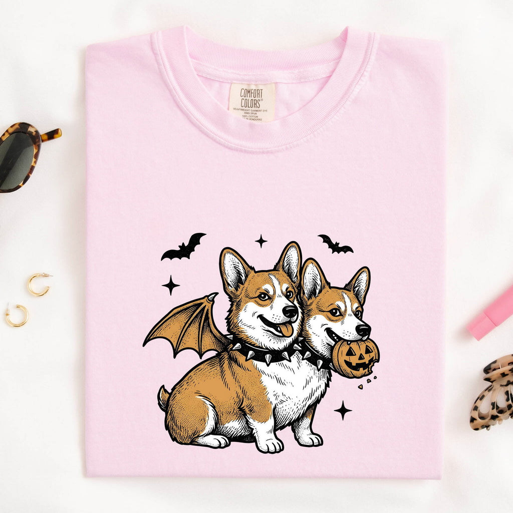 Halloween Corgi Shirt for Women – Spooky Line Art Dog Graphic Tee