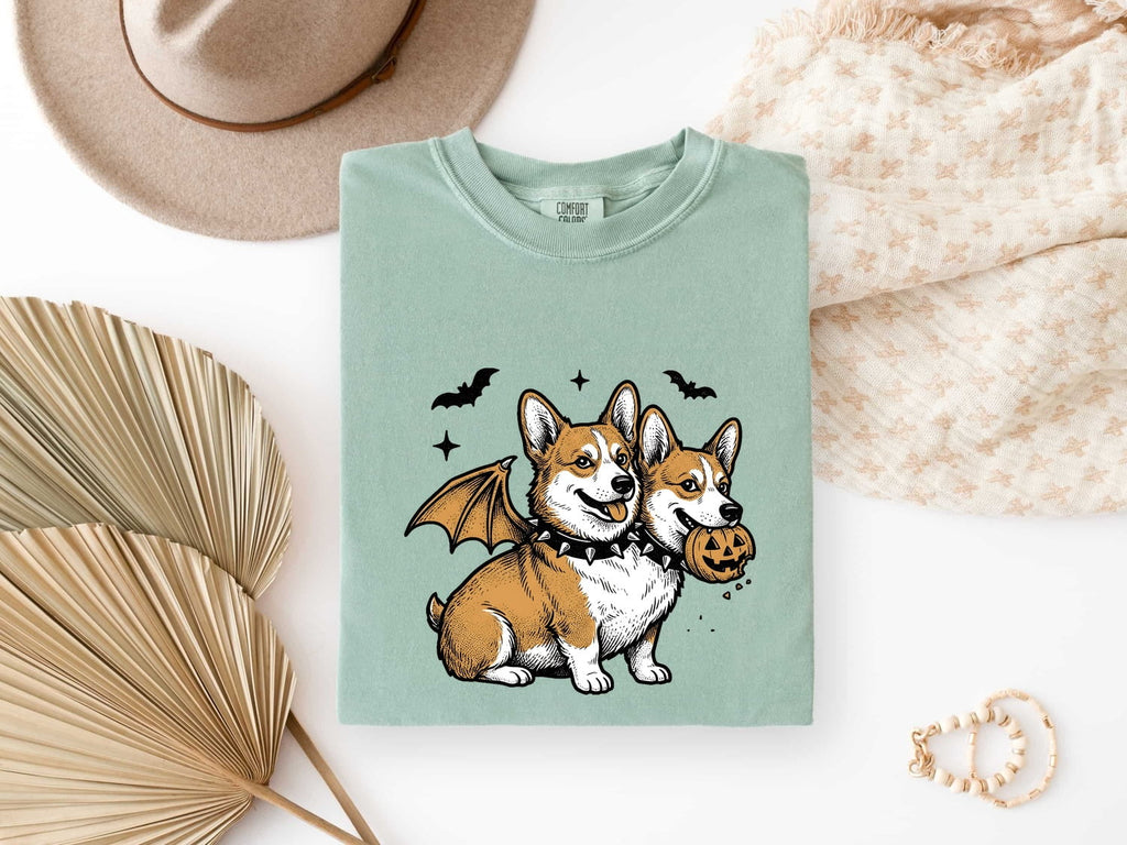 Halloween Corgi Shirt for Women – Spooky Line Art Dog Graphic Tee