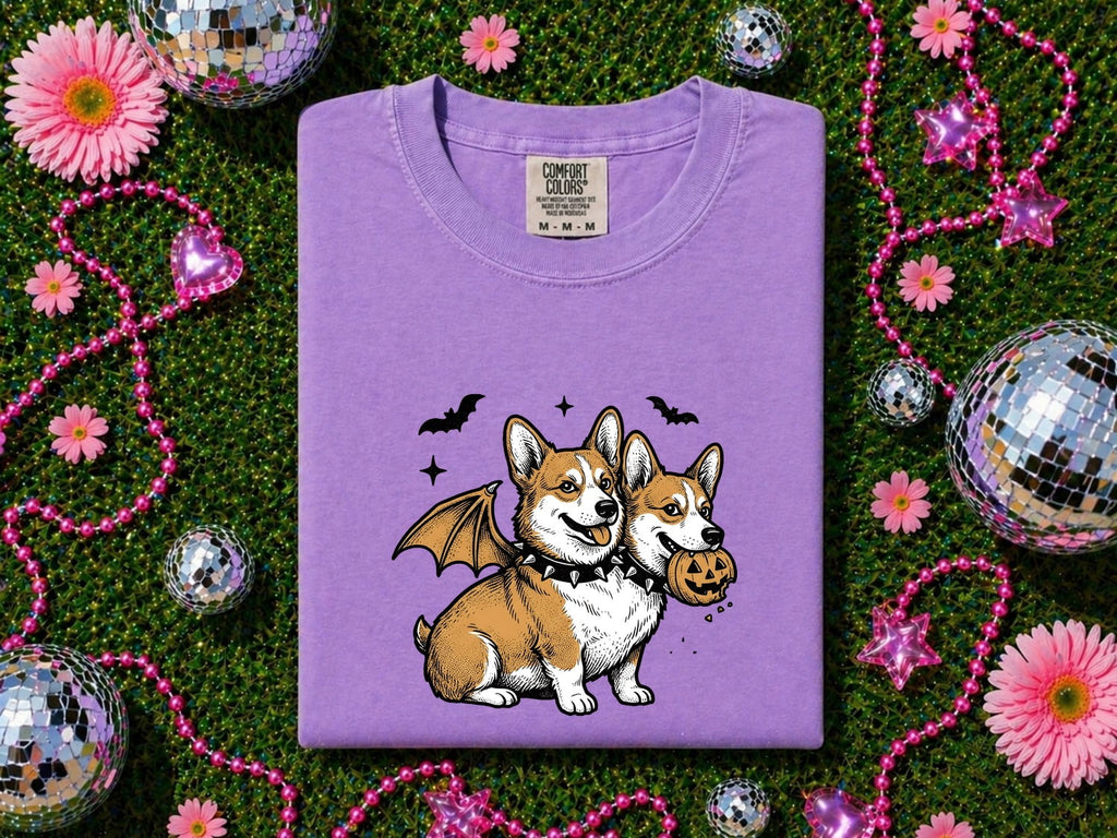 Halloween Corgi Shirt for Women – Spooky Line Art Dog Graphic Tee