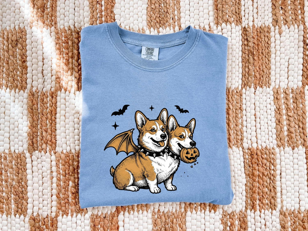 Halloween Corgi Shirt for Women – Spooky Line Art Dog Graphic Tee