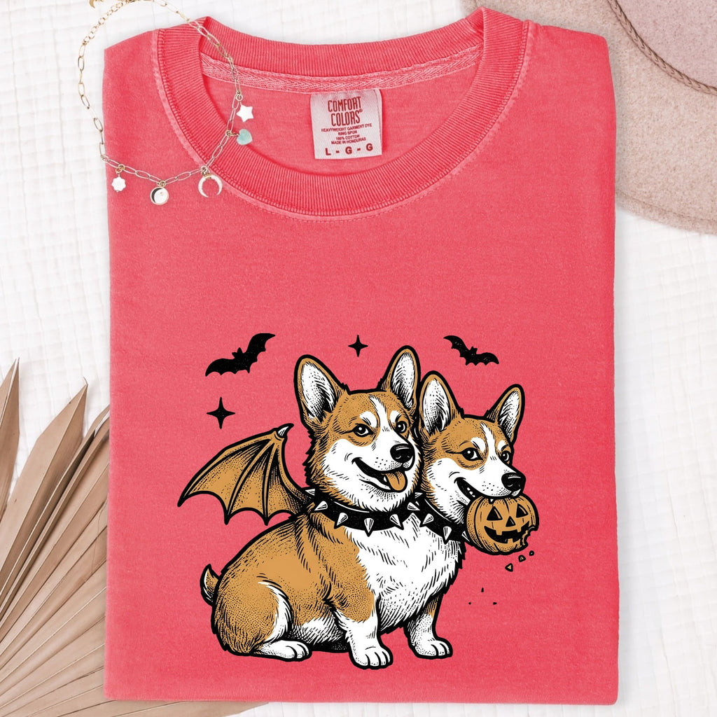 Halloween Corgi Shirt for Women – Spooky Line Art Dog Graphic Tee