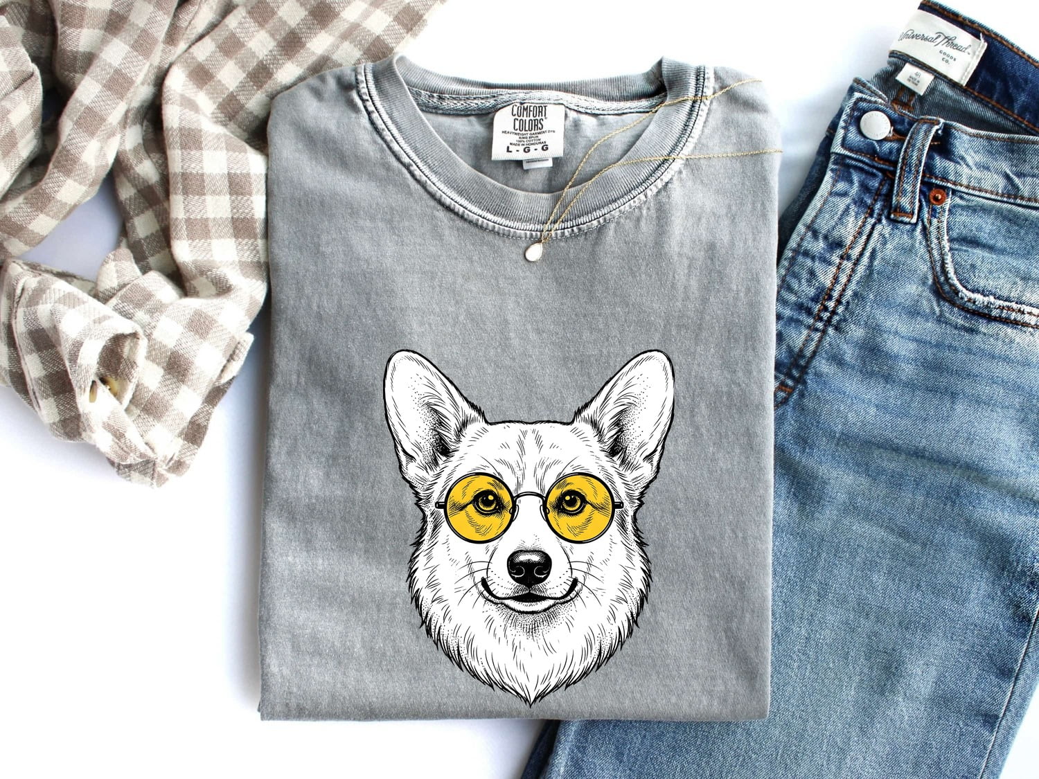 Corgi Shirt for Women – Abstract Cartoon Puppy Ears Graphic Tee