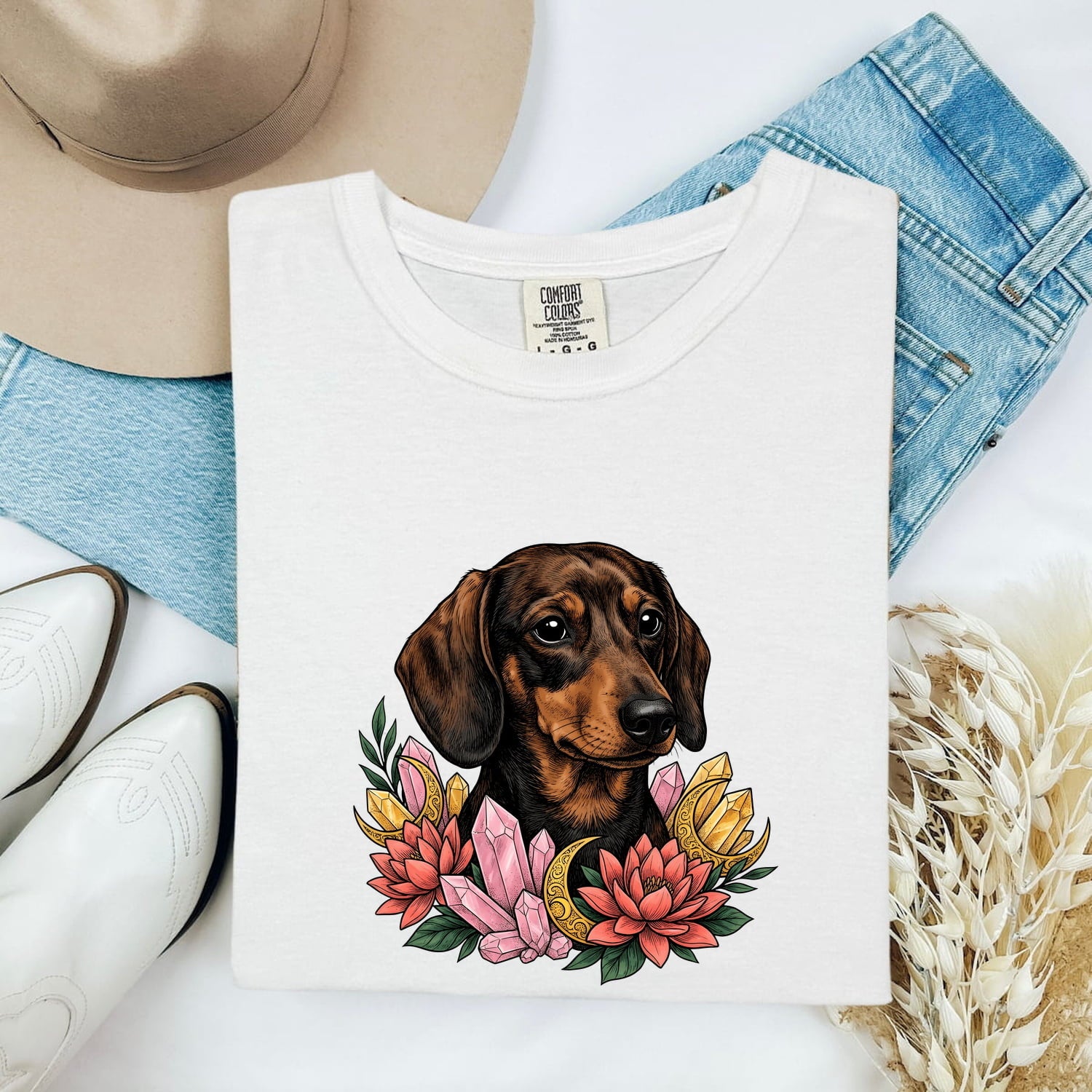 Dachshund Shirt for Women – Boho Garden Wiener Dog Graphic Tee