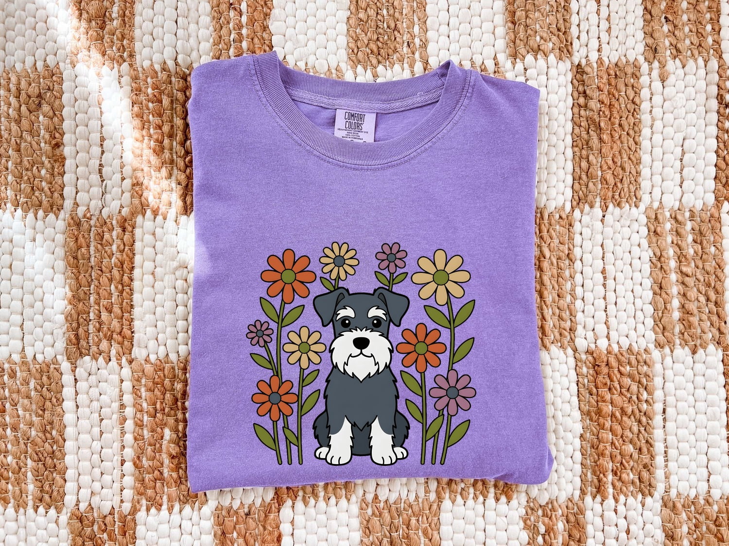 Schnauzer Shirt for Women – Floral Botanical Dog Cartoon Graphic Tee
