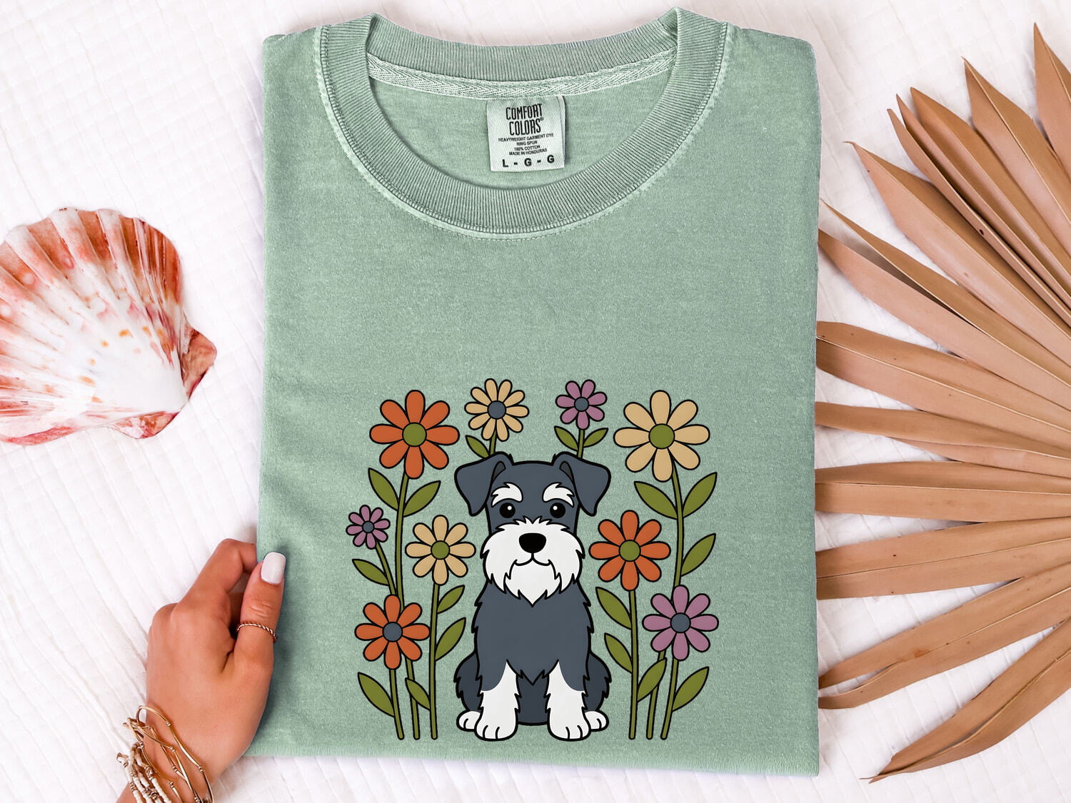 Schnauzer Shirt for Women – Floral Botanical Dog Cartoon Graphic Tee