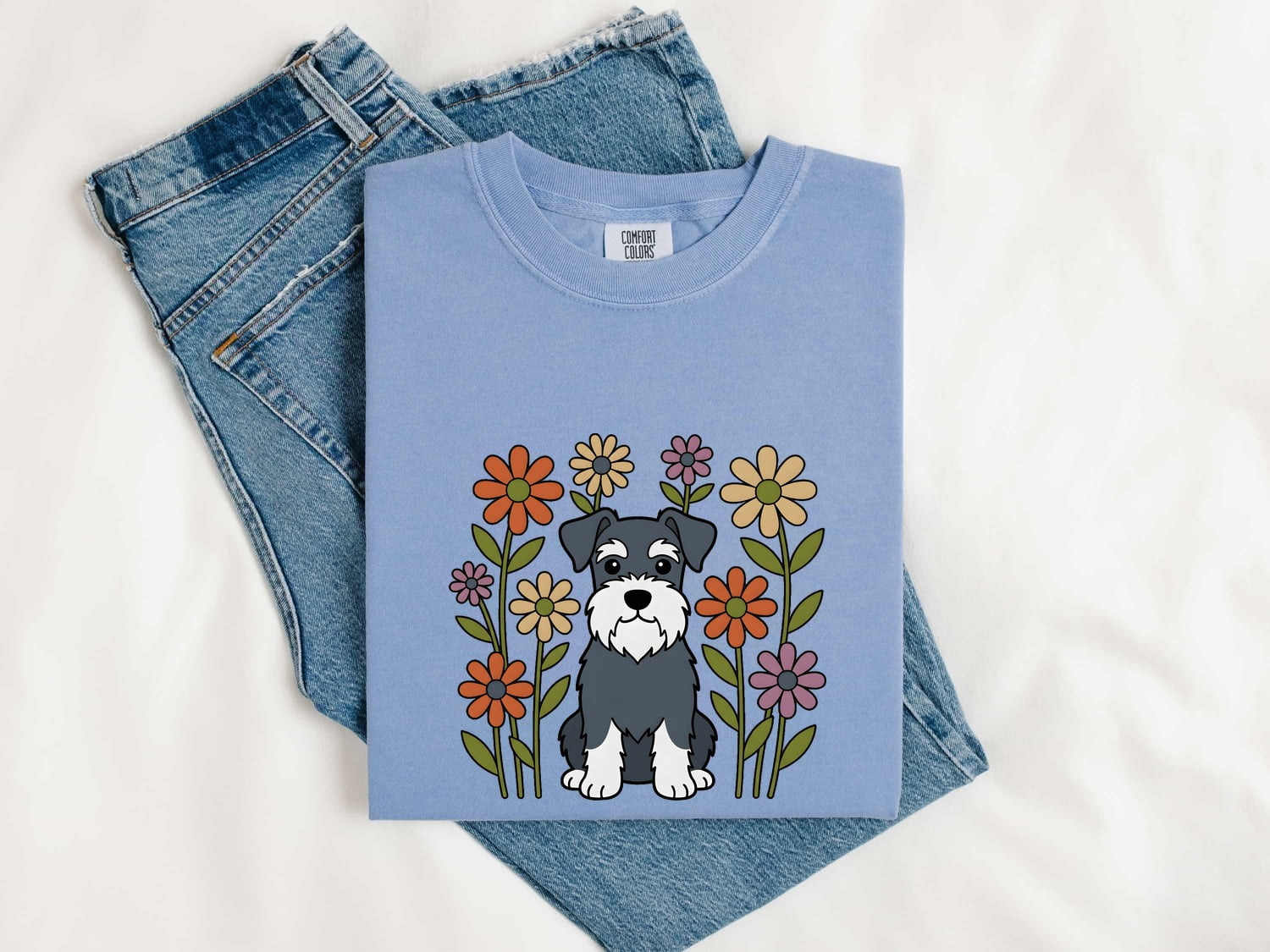 Schnauzer Shirt for Women – Floral Botanical Dog Cartoon Graphic Tee