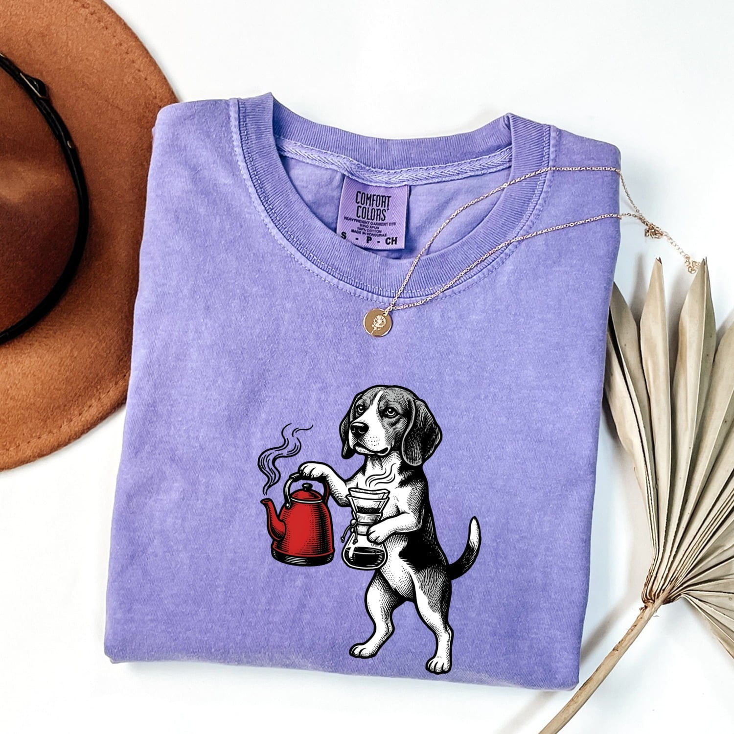 Beagle Shirt for Women – Coffee & Dog Line Art Graphic Tee