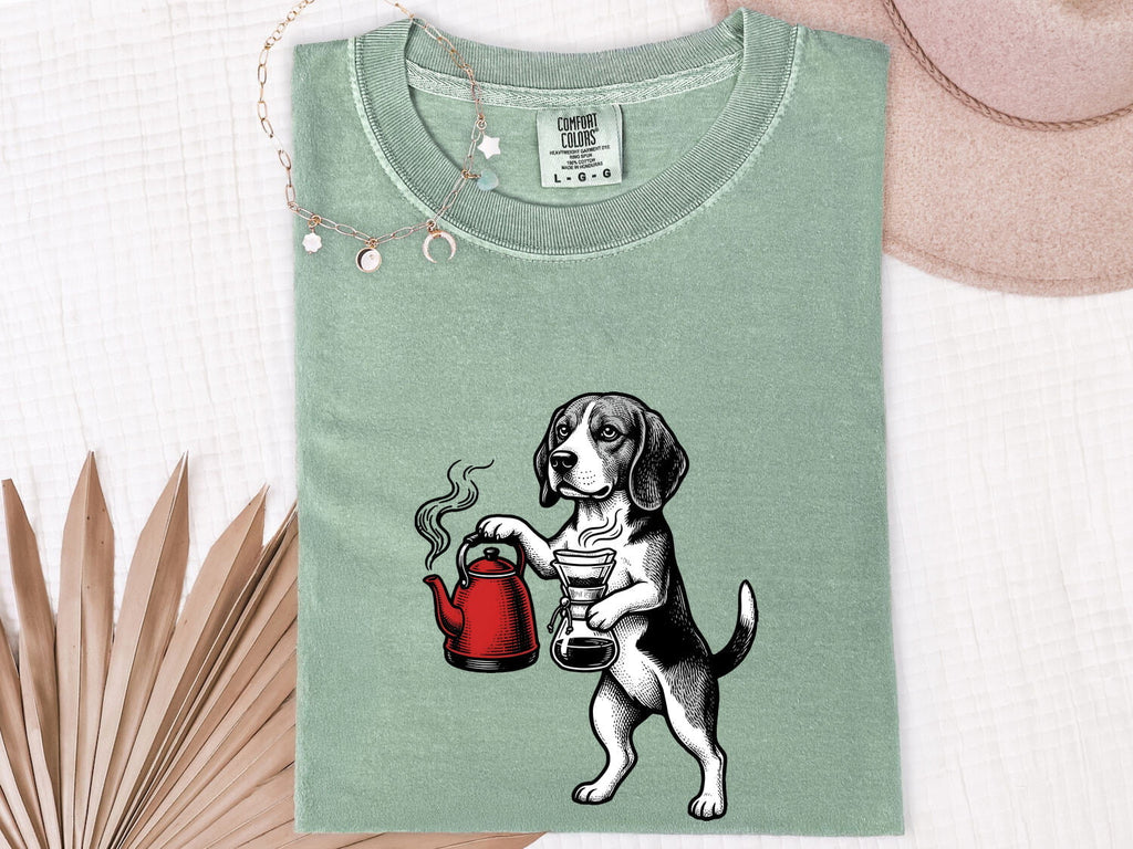Beagle Shirt for Women – Coffee & Dog Line Art Graphic Tee