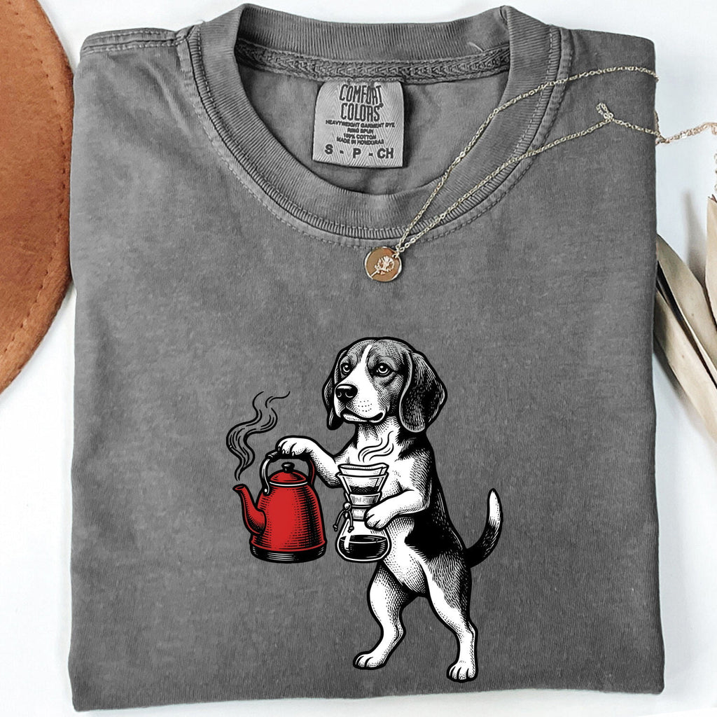 Beagle Shirt for Women – Coffee & Dog Line Art Graphic Tee
