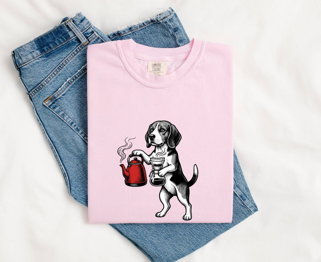 Beagle Shirt for Women – Coffee & Dog Line Art Graphic Tee