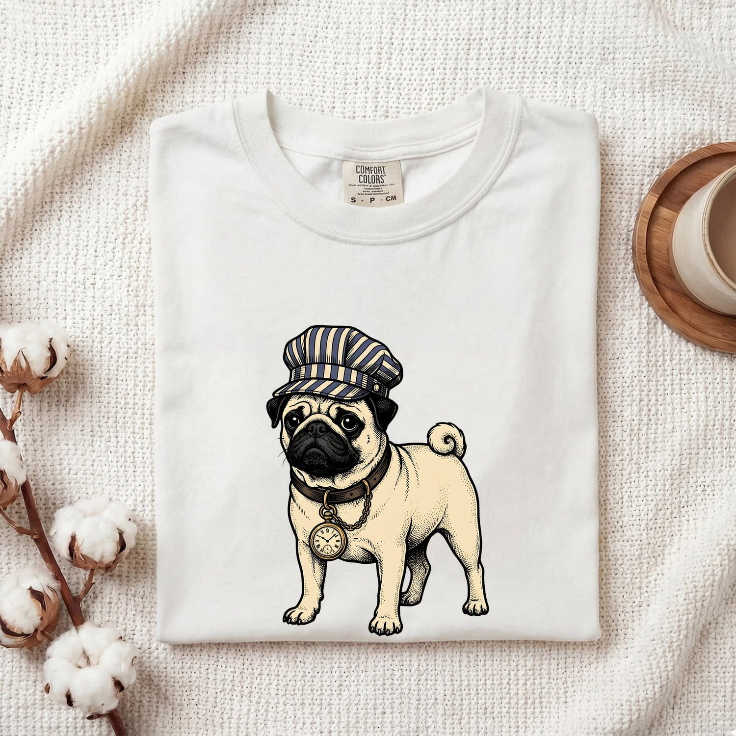 Pug Shirt for Women – Vintage Wildlife Ink Drawing Graphic Tee