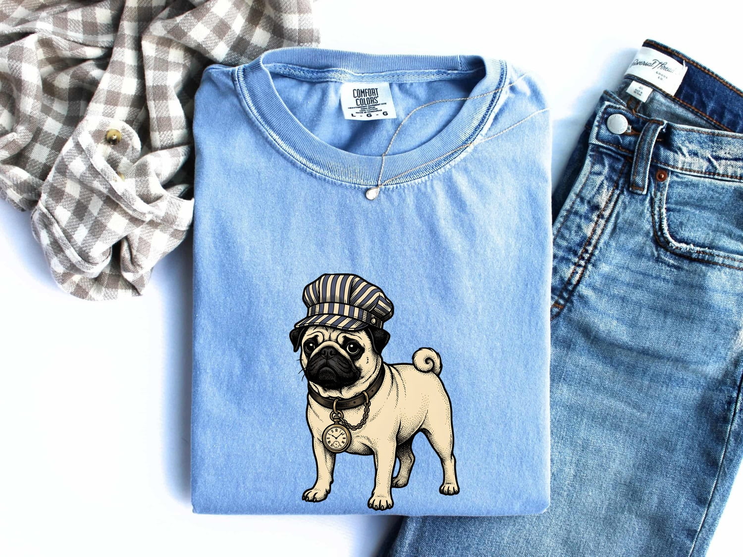 Pug Shirt for Women – Vintage Wildlife Ink Drawing Graphic Tee