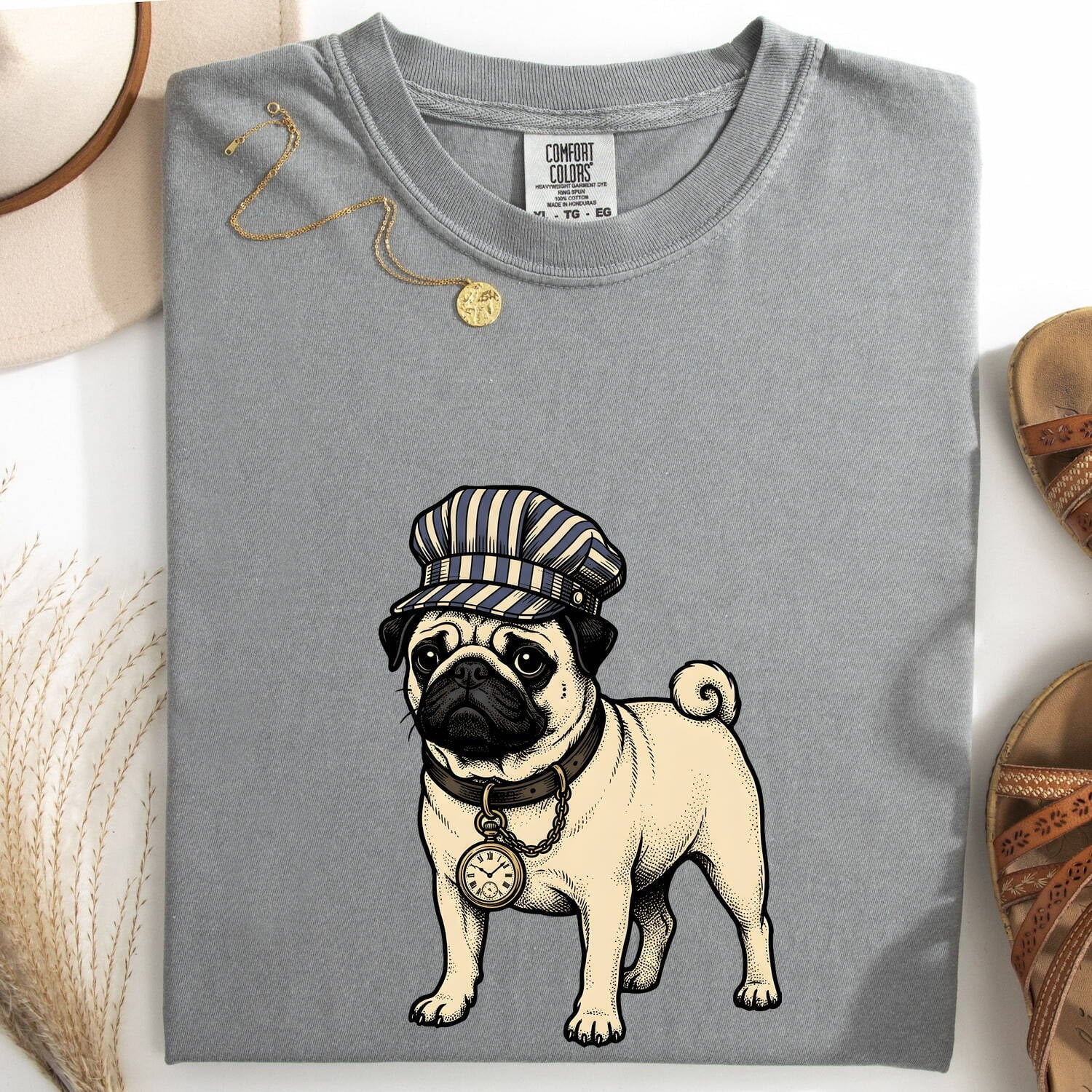 Pug Shirt for Women – Vintage Wildlife Ink Drawing Graphic Tee