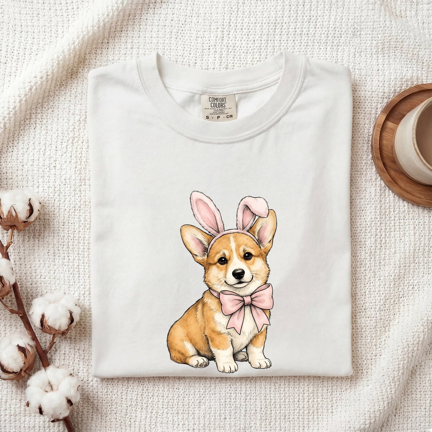 Easter Corgi Shirt for Women – Cartoon Bunny & Puppy Graphic Tee