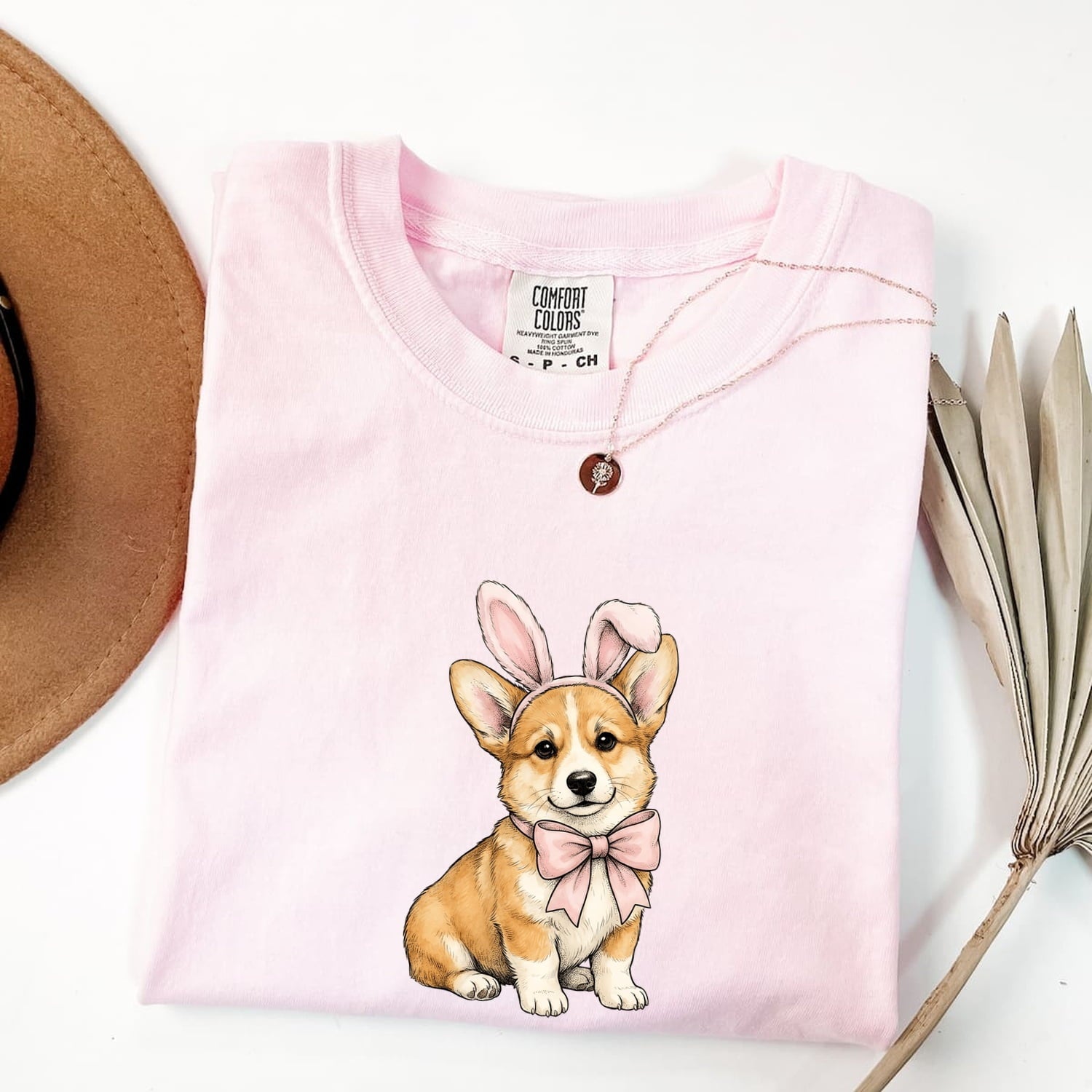 Easter Corgi Shirt for Women – Cartoon Bunny & Puppy Graphic Tee