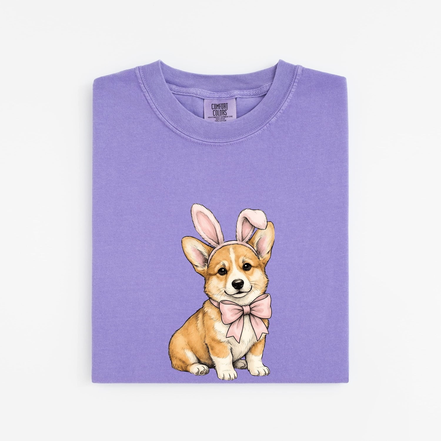 Easter Corgi Shirt for Women – Cartoon Bunny & Puppy Graphic Tee