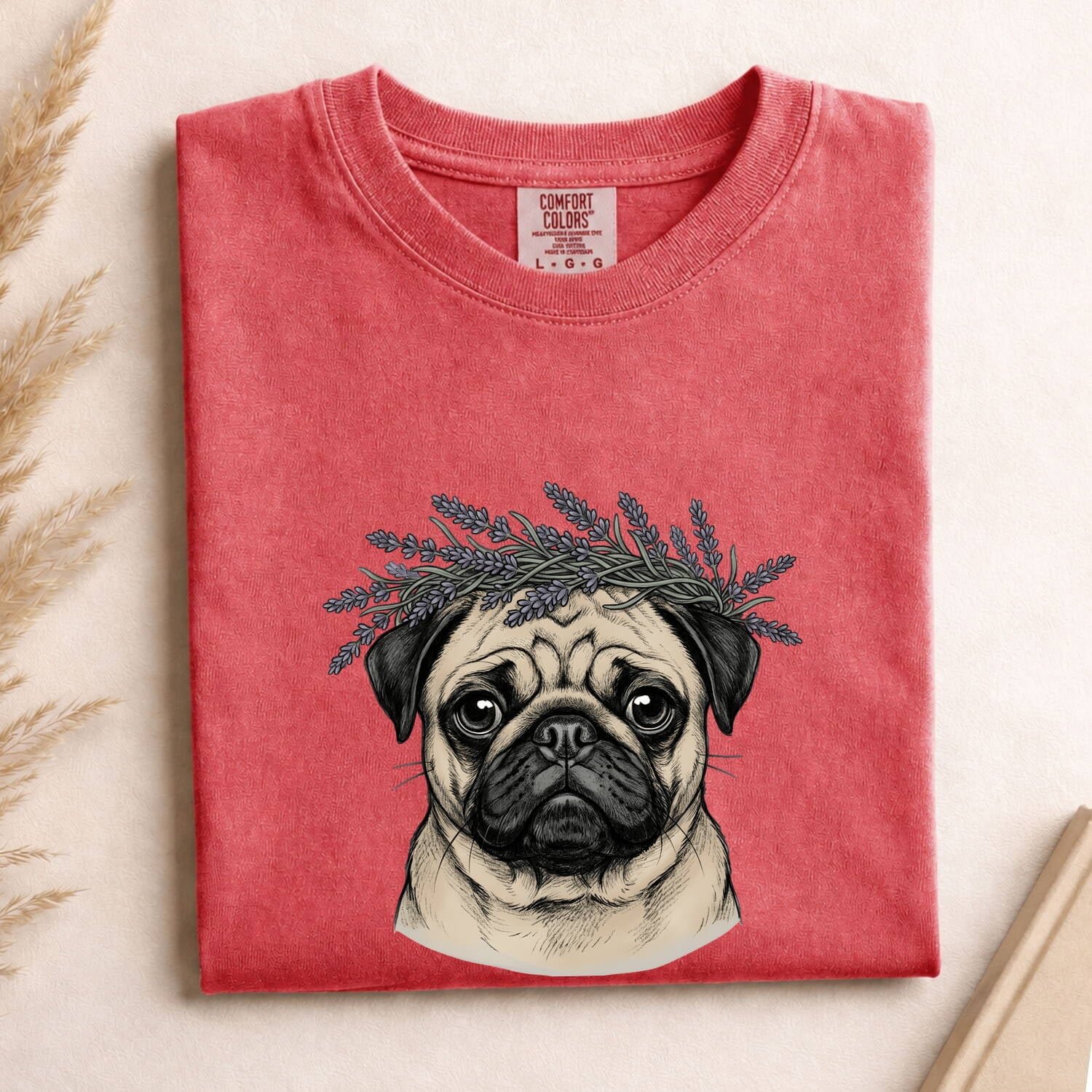 Pug Shirt for Women – Minimalist Line Art Pug & Lavender Graphic Tee