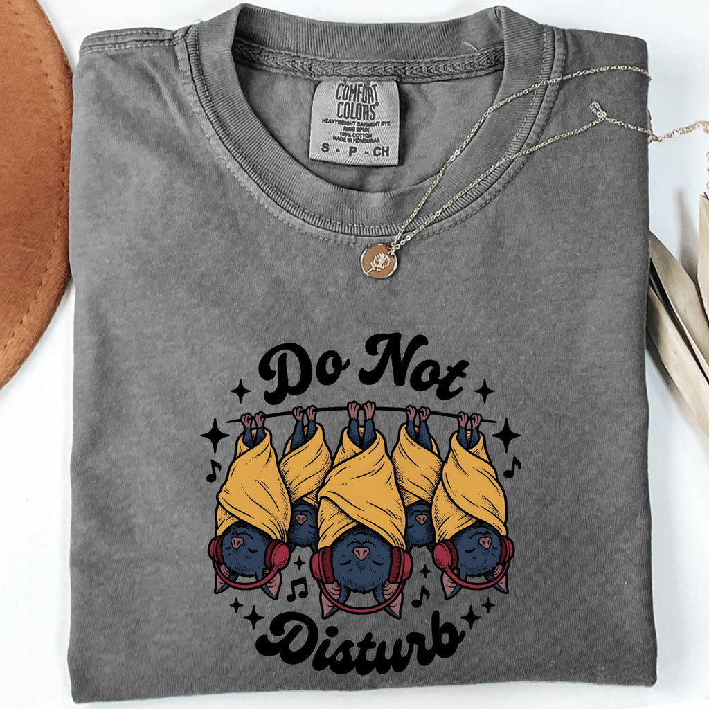 Bats Shirt Halloween Pets Gift Women Illustration Tee Flying Fox T-Shirt Spooky Fan Cartoon Tshirt Animal Graphic Hand Drawn Headphones