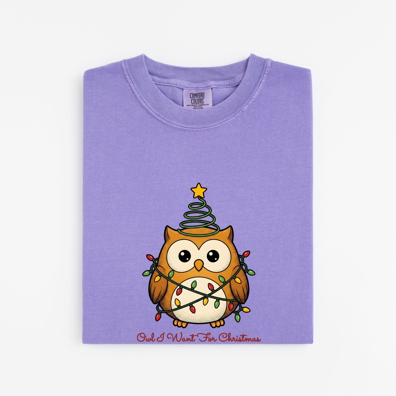 Owl Shirt Christmas Pets Gift Women Comic Tee Hoot Owl T-Shirt Xmas Fan Owl Art Tshirt Animal Graphic Sketch Holiday Lights Tshirt