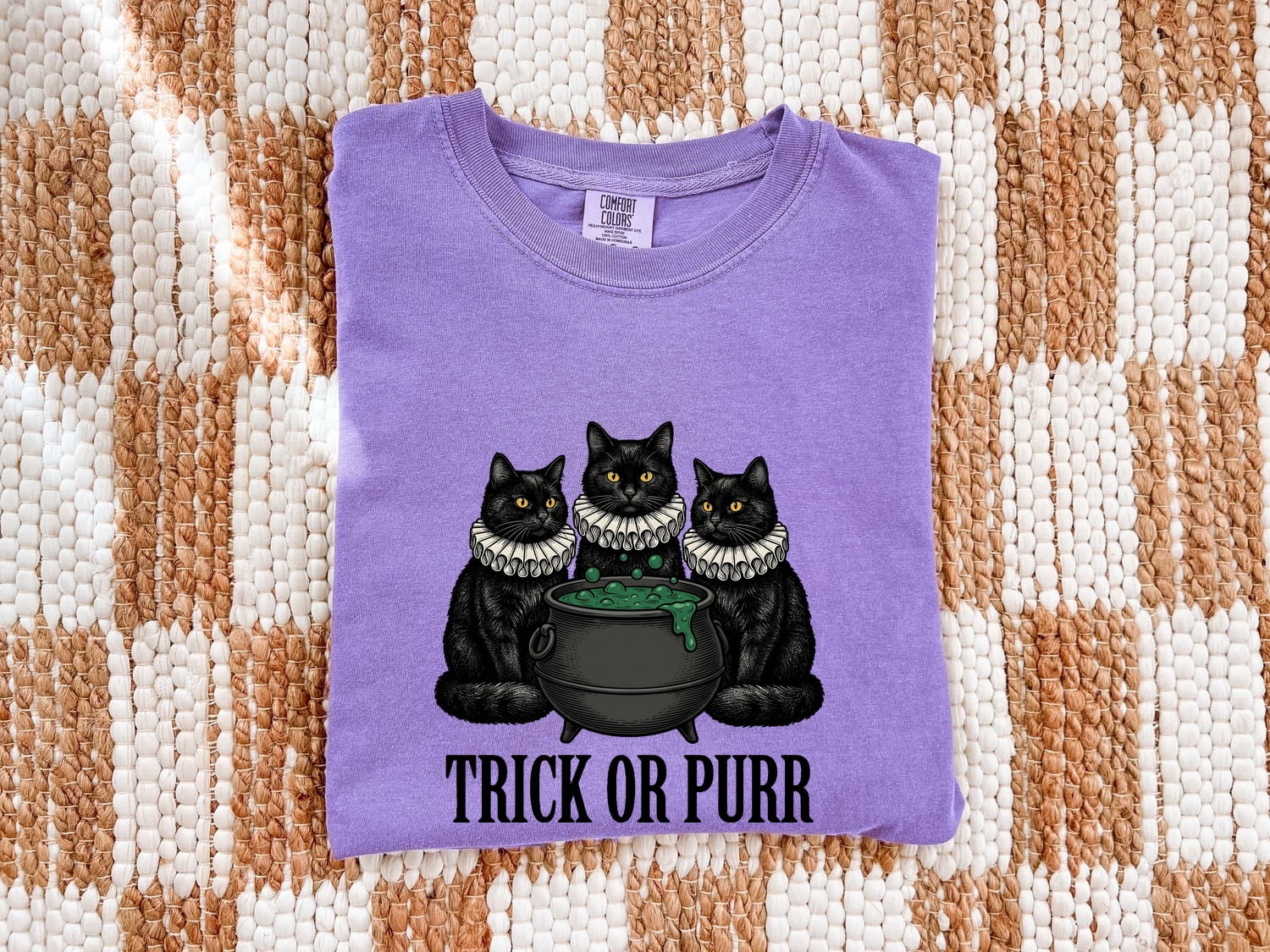 Halloween Black Cat Shirt – Spooky Witch Graphic Tee for Women