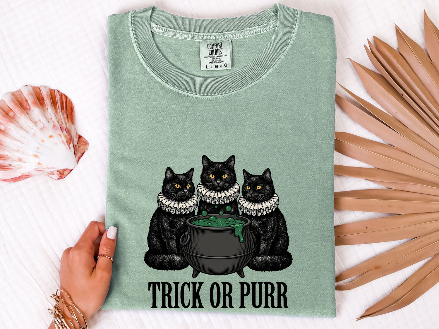 Halloween Black Cat Shirt – Spooky Witch Graphic Tee for Women