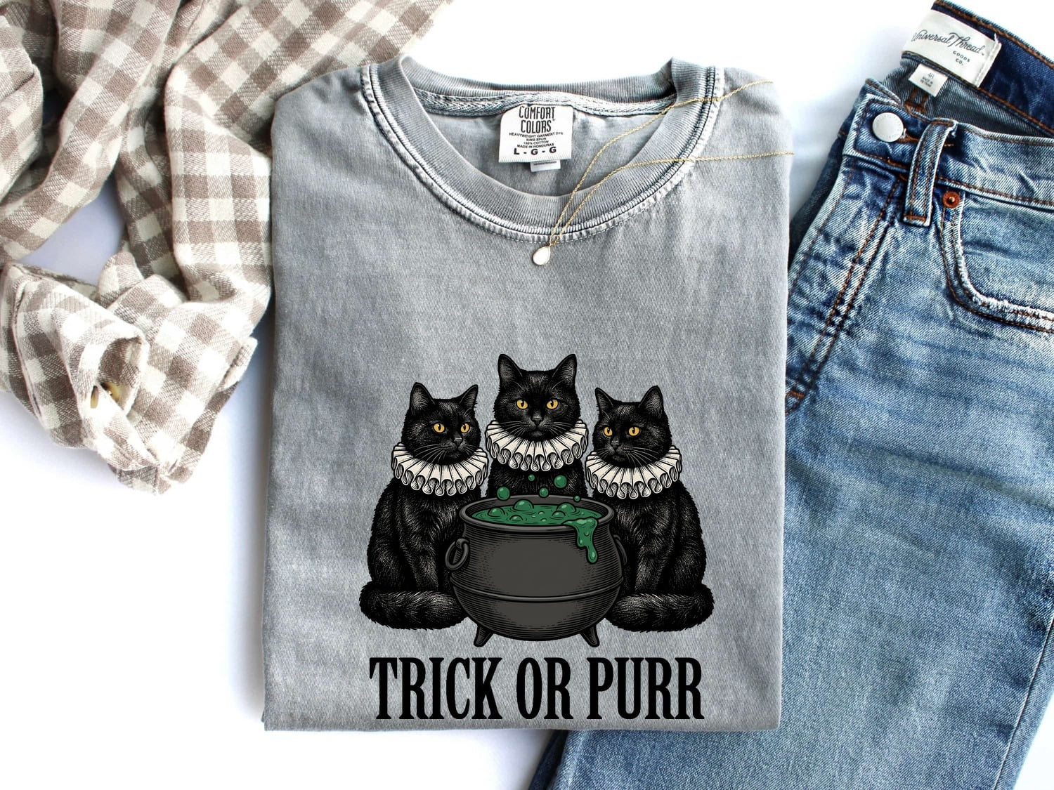 Halloween Black Cat Shirt – Spooky Witch Graphic Tee for Women