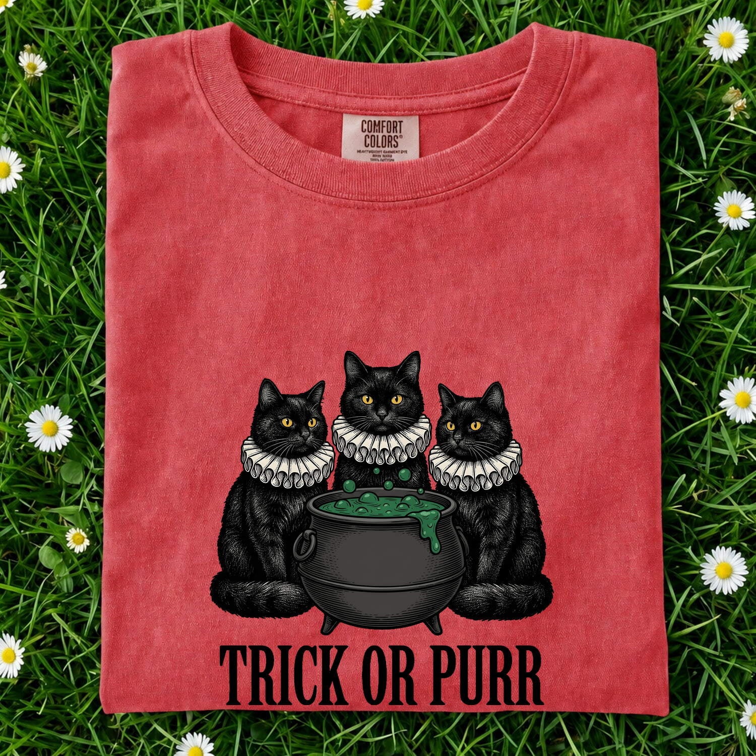 Halloween Black Cat Shirt – Spooky Witch Graphic Tee for Women