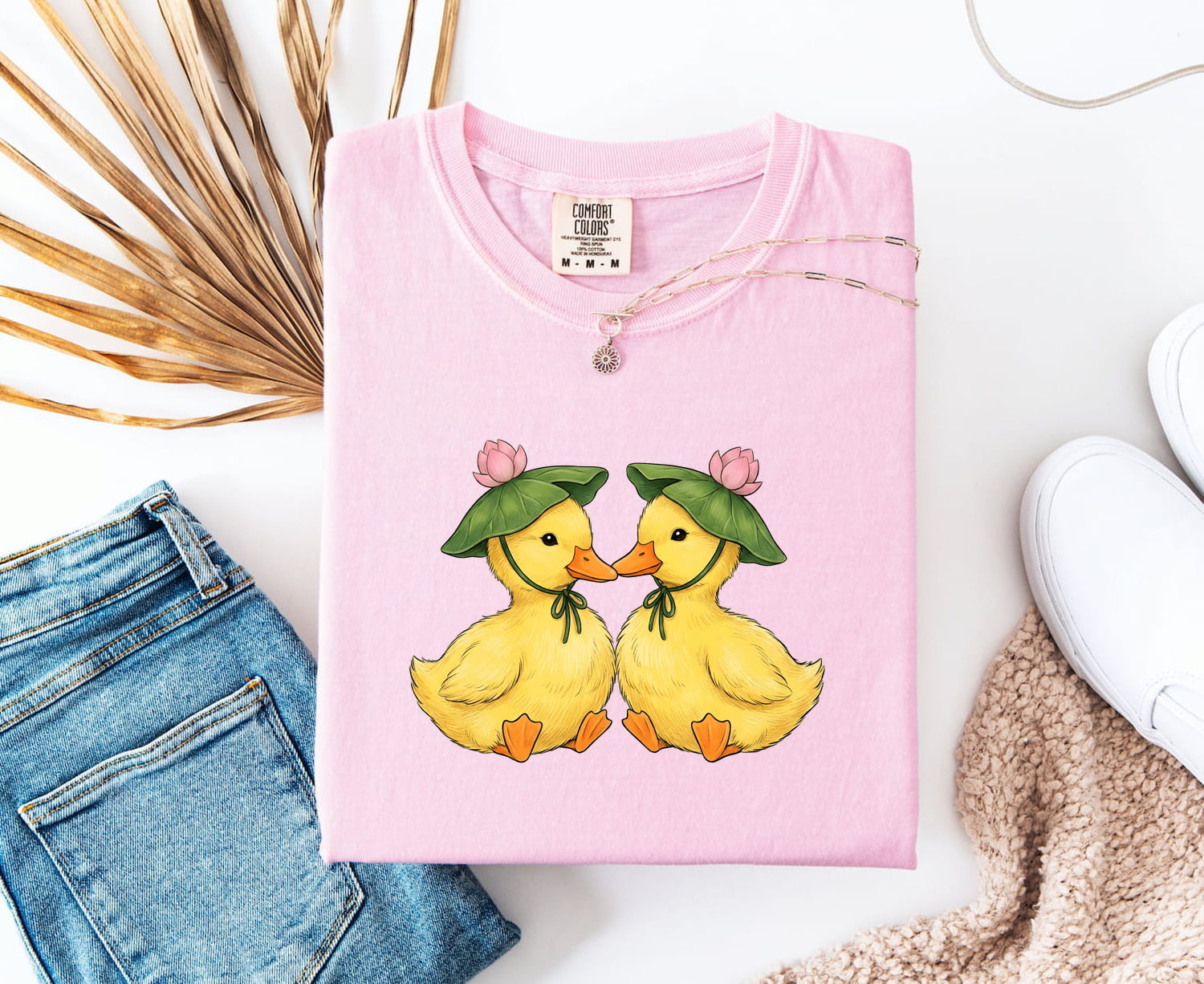 Duck Duo Shirt Cottagecore Pets Gift Women Line Art Tee Ducks T-Shirt Homebody Fan Minimalist Tshirt Animal Graphic Rustic Blossom Hat