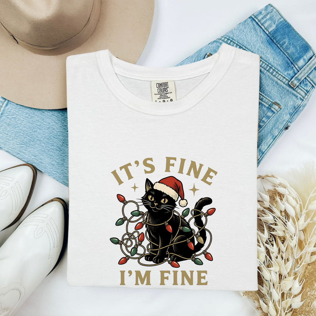 Christmas Kitten Shirt – Holiday Black Cat Graphic Tee for Women
