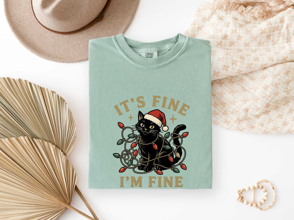 Christmas Kitten Shirt – Holiday Black Cat Graphic Tee for Women
