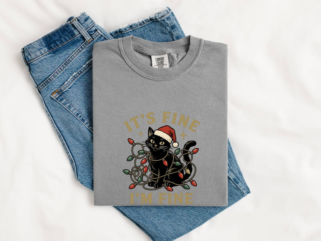Christmas Kitten Shirt – Holiday Black Cat Graphic Tee for Women