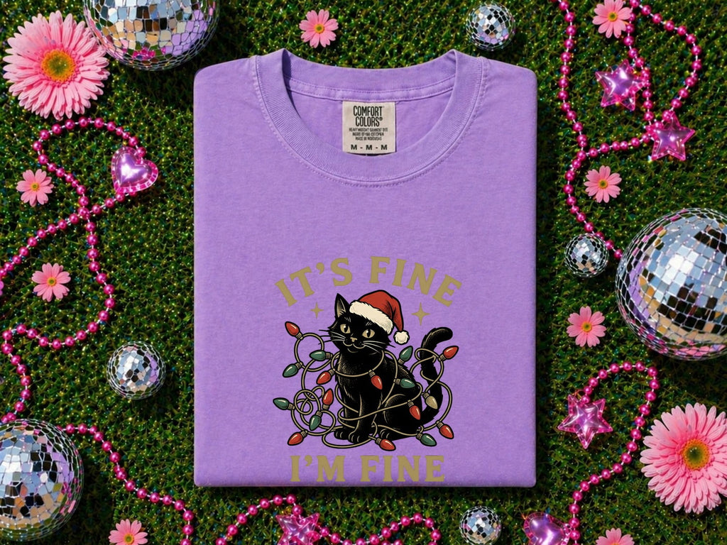 Christmas Kitten Shirt – Holiday Black Cat Graphic Tee for Women