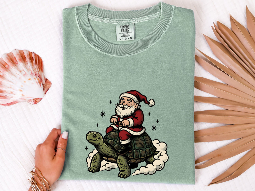 Festive Turtle Shirt Christmas Pets Gift Women Line Art Tee Turtle T-Shirt Xmas Fan Minimalist Tshirt Animal Graphic Cartoon Shining Stars