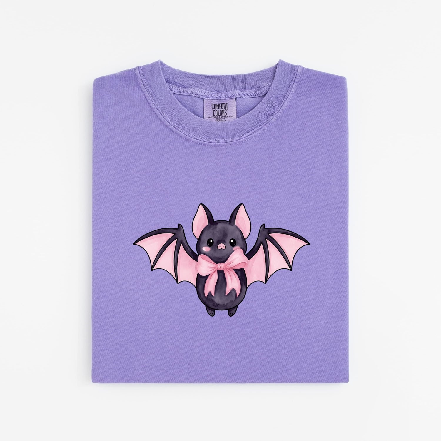 Charming Bat Shirt Halloween Pets Gift Women Anime Tee Flying Fox T-Shirt Spooky Fan Manga Tshirt Animal Graphic Marker Blush Bow Tshirt