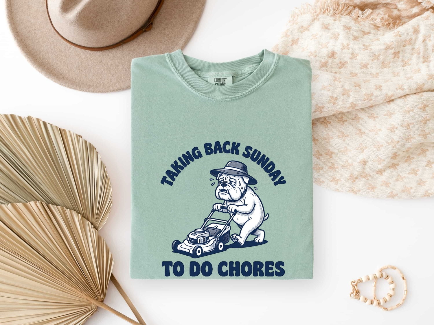 Bulldog Shirt for Women – Funny Lawn Mower Dog Cartoon Graphic Tee