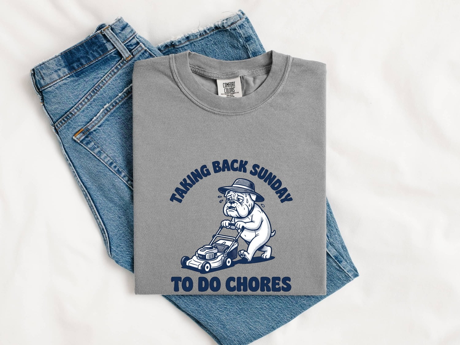 Bulldog Shirt for Women – Funny Lawn Mower Dog Cartoon Graphic Tee