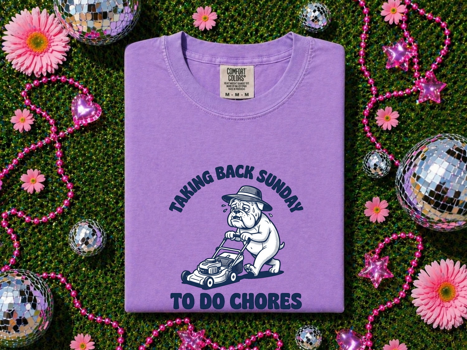 Bulldog Shirt for Women – Funny Lawn Mower Dog Cartoon Graphic Tee