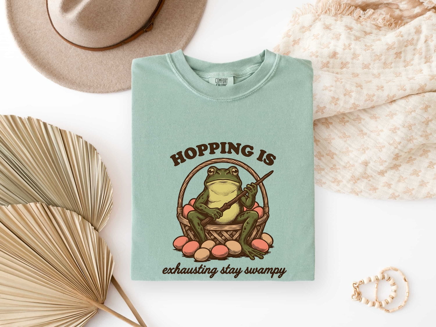 Frog Basket Shirt Easter Pets Gift Women Rustic Tee Wicker T-Shirt Easter Fan Handmade Tshirt Animal Graphic Pencil Drawing Eggs Tshirt