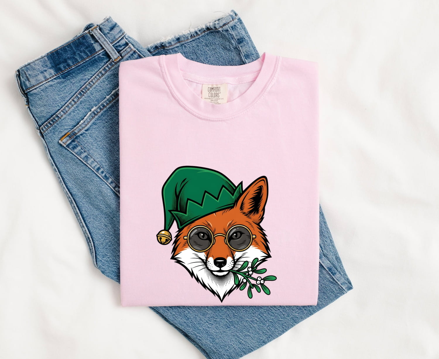 Fox Spectacles Shirt Christmas Pets Gift Women Caricature Tee Glasses T-Shirt Xmas Fan Eyewear Tshirt Animal Graphic Hand Drawn Holiday Hat