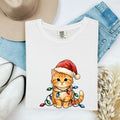 Ginger Kitty Shirt Christmas Pet Gift Women Adorable Tee Cat T-Shirt Xmas Fan Cute Tshirt Animal Graphic Brushwork Holiday Hat Tshirt