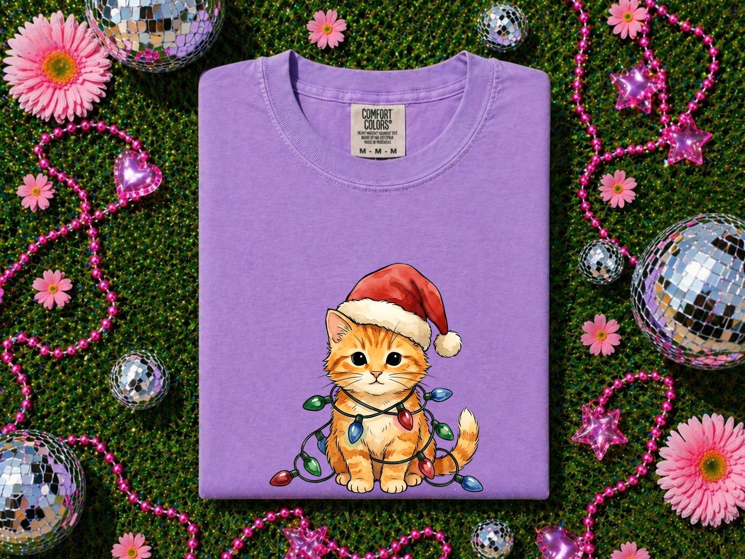 Ginger Kitty Shirt Christmas Pet Gift Women Adorable Tee Cat T-Shirt Xmas Fan Cute Tshirt Animal Graphic Brushwork Holiday Hat Tshirt