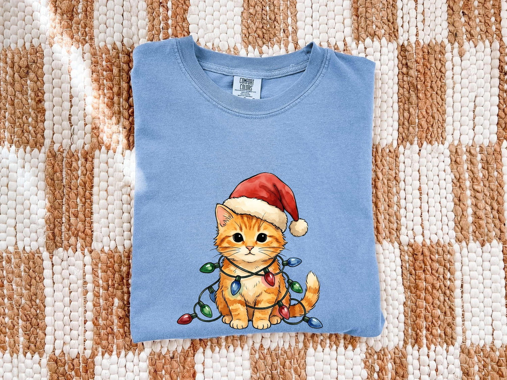 Ginger Kitty Shirt Christmas Pet Gift Women Adorable Tee Cat T-Shirt Xmas Fan Cute Tshirt Animal Graphic Brushwork Holiday Hat Tshirt