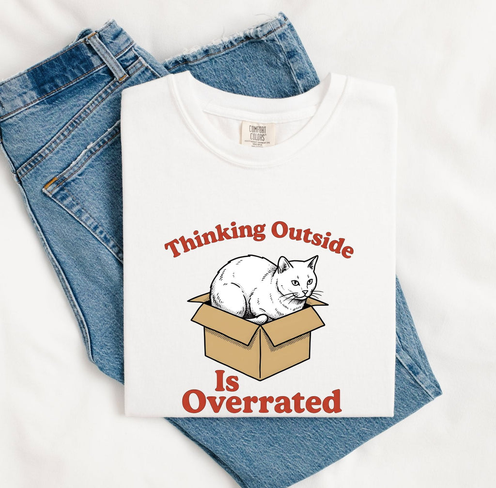 Cat Box Shirt Cat Humor Gift Women Vintage Tee Litter Box T-Shirt Feline Fan Retro Tshirt Funny Graphic Hand Drawn Cardboard Box Tshirt
