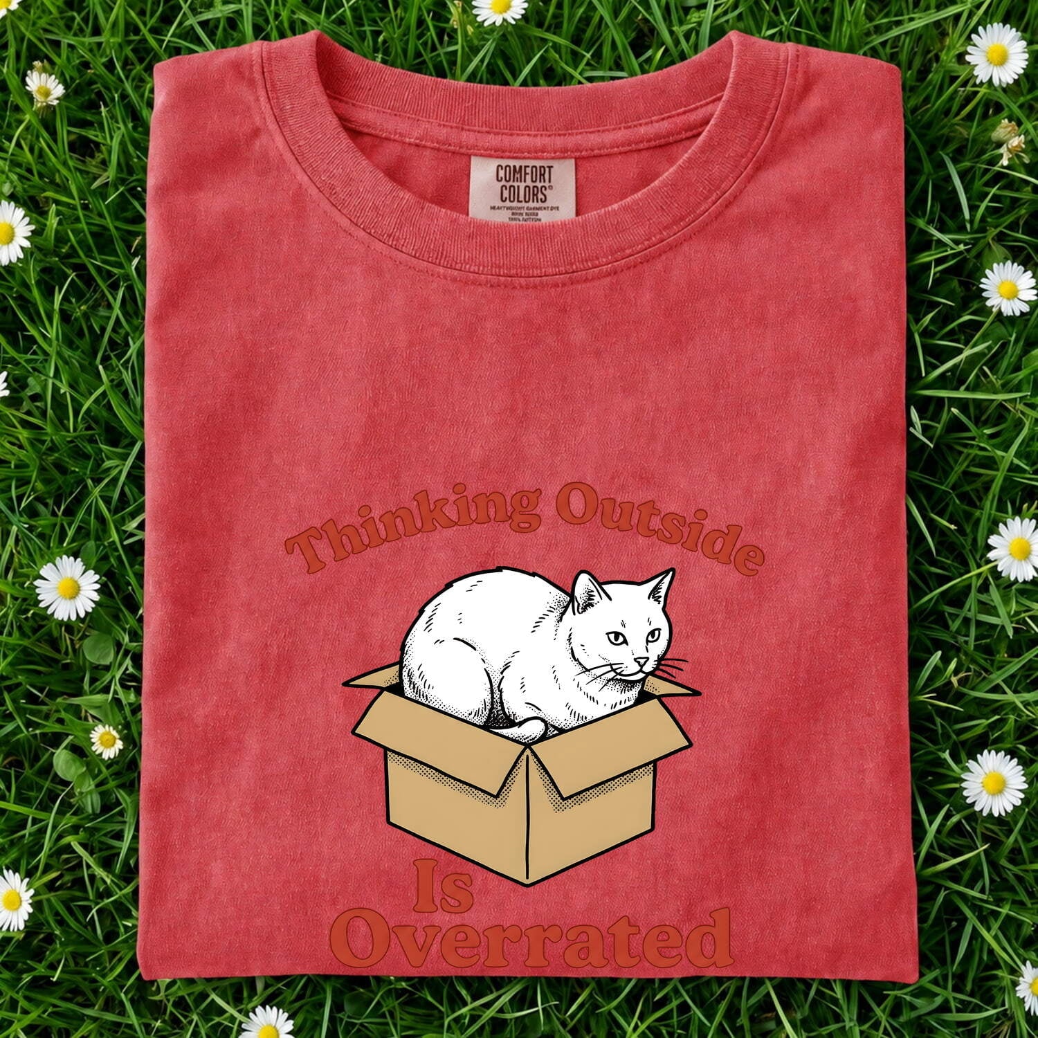 Cat Box Shirt Cat Humor Gift Women Vintage Tee Litter Box T-Shirt Feline Fan Retro Tshirt Funny Graphic Hand Drawn Cardboard Box Tshirt
