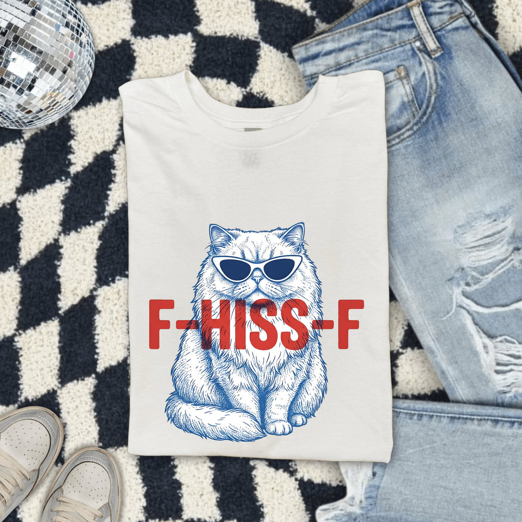 Cat Shades Shirt Cat Humor Gift Women Hand Drawn Tee Sunglasses T-Shirt Kitty Fan Illustrated Tshirt Funny Graphic Retro Large Font Tshirt