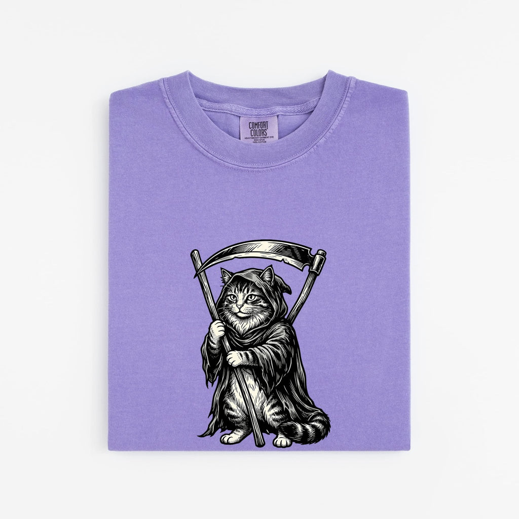 Cat Grim Reaper Shirt Cat Halloween Gift Women Gothic Tee Kitty T-Shirt Cat Fan Dark Tshirt Spooky Graphic Vintage Scythe Tshirt
