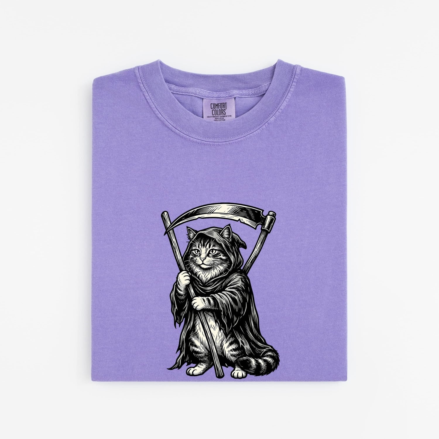 Cat Grim Reaper Shirt Cat Halloween Gift Women Gothic Tee Kitty T-Shirt Cat Fan Dark Tshirt Spooky Graphic Vintage Scythe Tshirt