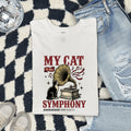 Cat Phonograph Shirt Cat Music Gift Women Vintage Tee Gramophone T-Shirt Feline Fan Retro Tshirt Melody Graphic Hand Drawn Music Notes