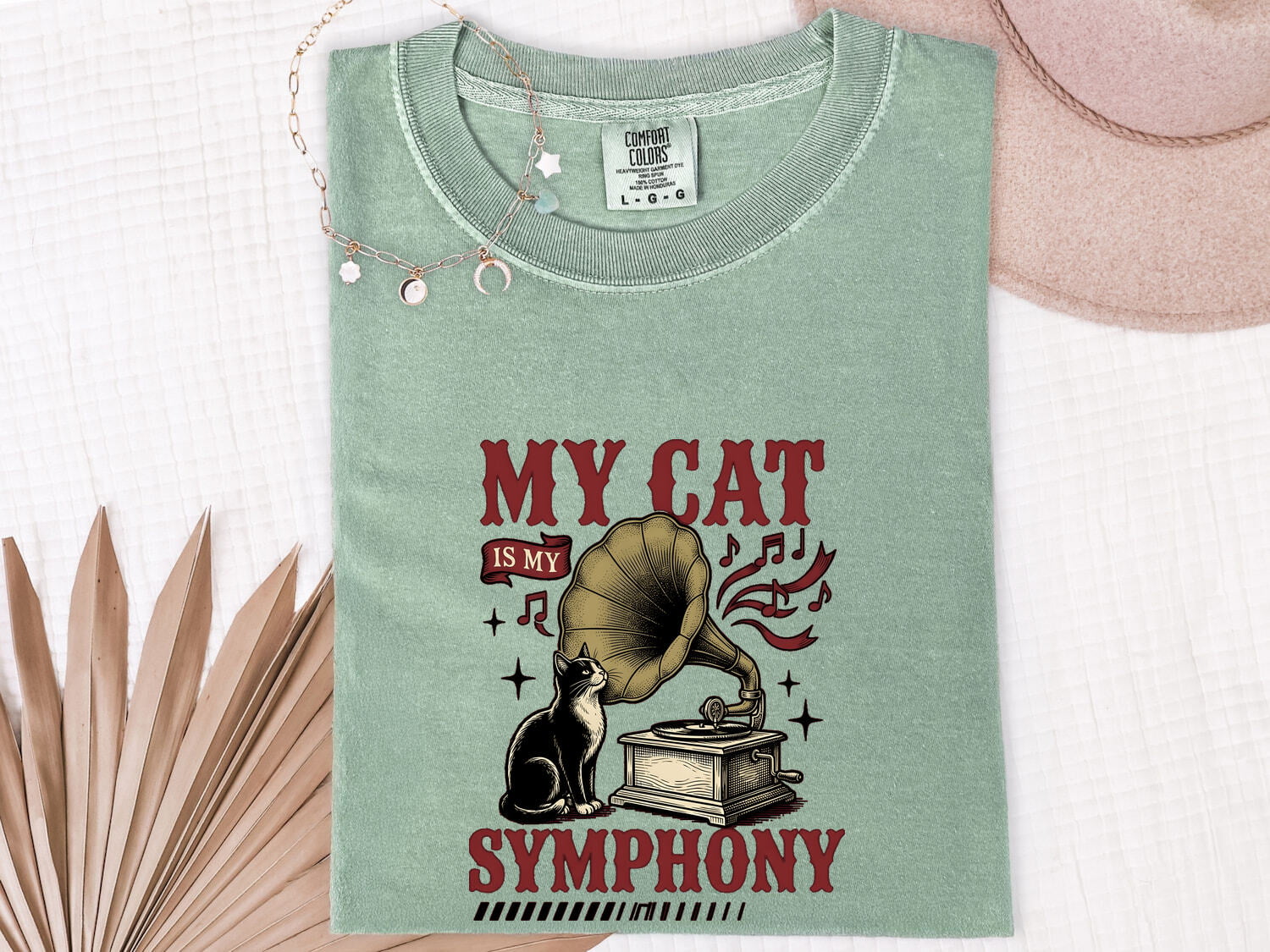 Cat Phonograph Shirt Cat Music Gift Women Vintage Tee Gramophone T-Shirt Feline Fan Retro Tshirt Melody Graphic Hand Drawn Music Notes